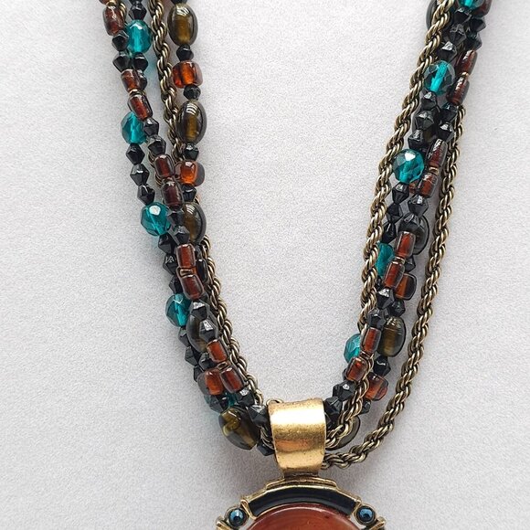 Multi Strand Glass Beaded Necklace With Tassel Pendant By Chicos - Picture 3 of 7
